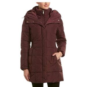 Cole Haan Merlot Down Hooded Puffer Coat